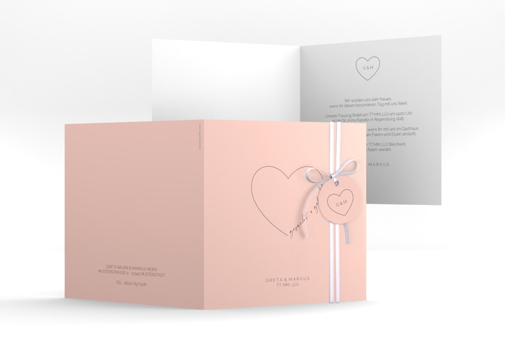 Hochzeitseinladung Lebenstraum quadr. Klappkarte rosa hochglanz