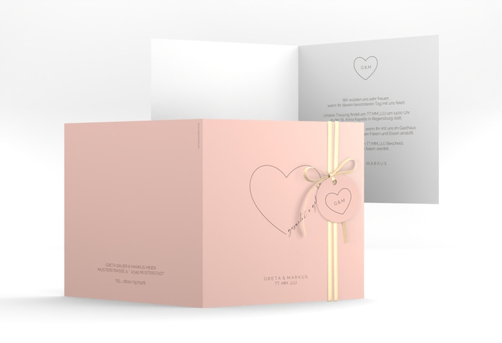 Hochzeitseinladung Lebenstraum quadr. Klappkarte rosa hochglanz