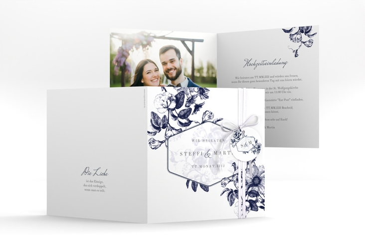 Hochzeitseinladung Magnificent quadr. Klappkarte blau hochglanz