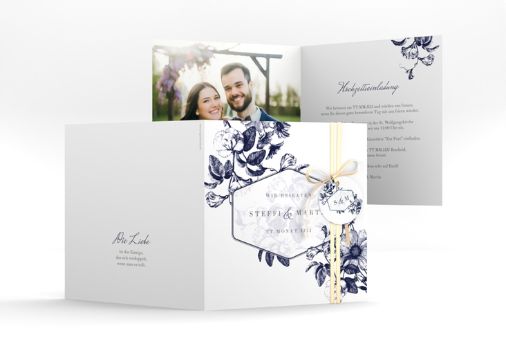 Hochzeitseinladung Magnificent quadr. Klappkarte blau hochglanz