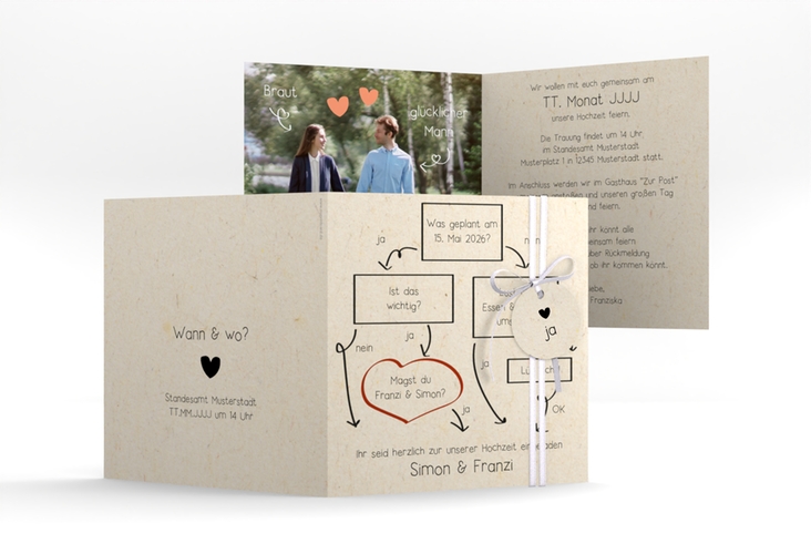 Hochzeitseinladung  Entscheidung quadr. Klappkarte beige