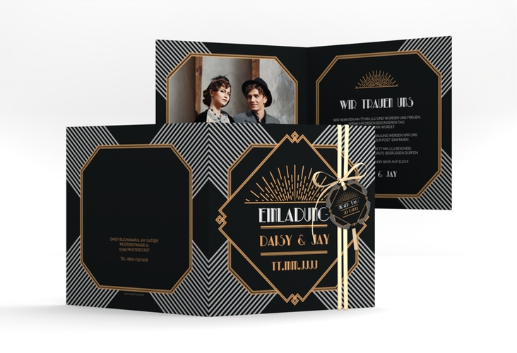 Hochzeitseinladung Gatsby quadr. Klappkarte im 20er-Jahre-Stil