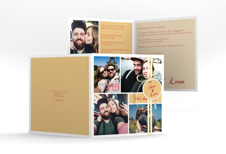 Hochzeitseinladung Collage quadr. Klappkarte apricot