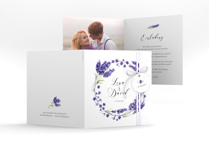 Hochzeitseinladung Lavendel quadr. Klappkarte hochglanz