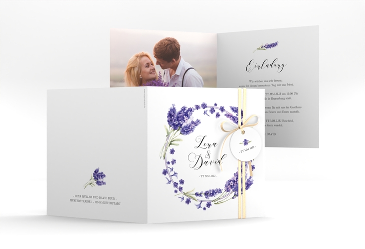 Hochzeitseinladung Lavendel quadr. Klappkarte hochglanz
