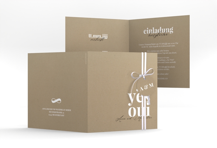Hochzeitseinladung Oui quadr. Klappkarte mit Ja-Wort in verschiedenen Sprachen