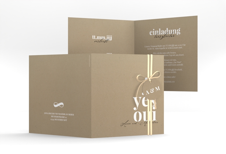 Hochzeitseinladung Oui quadr. Klappkarte mit Ja-Wort in verschiedenen Sprachen