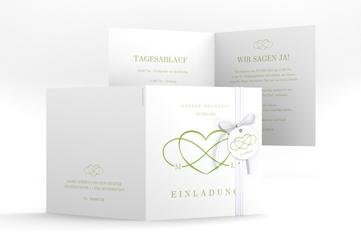 Hochzeitseinladung Infinity quadr. Klappkarte gruen