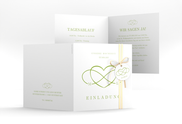 Hochzeitseinladung Infinity quadr. Klappkarte gruen
