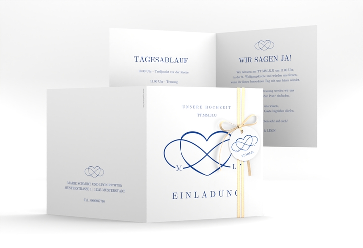 Hochzeitseinladung Infinity quadr. Klappkarte blau