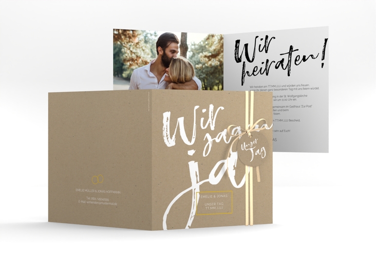 Hochzeitseinladung Words quadr. Klappkarte Kraftpapier hochglanz modern mit Brush-Schrift