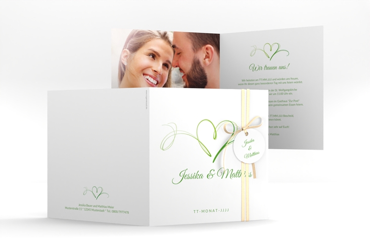 Hochzeitseinladung Envie quadr. Klappkarte gruen hochglanz