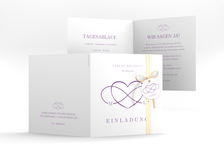Hochzeitseinladung Infinity quadr. Klappkarte lila