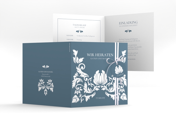 Hochzeitseinladung Royal quadr. Klappkarte mit barockem Blumen-Ornament