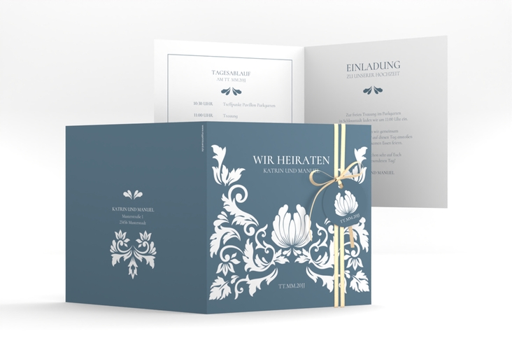 Hochzeitseinladung Royal quadr. Klappkarte mit barockem Blumen-Ornament