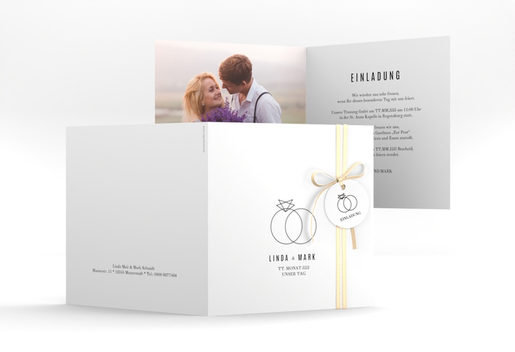 Hochzeitseinladung Rings quadr. Klappkarte weiss hochglanz