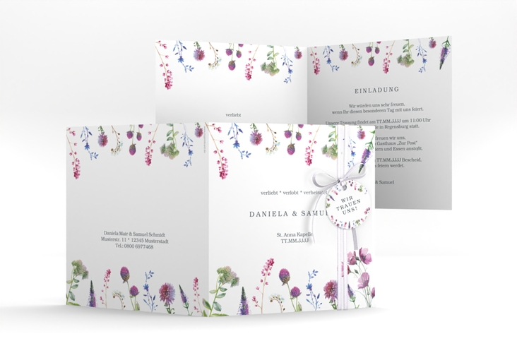Hochzeitseinladung Wildblumen quadr. Klappkarte