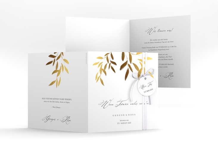 Hochzeitseinladung Demure quadr. Klappkarte weiss hochglanz