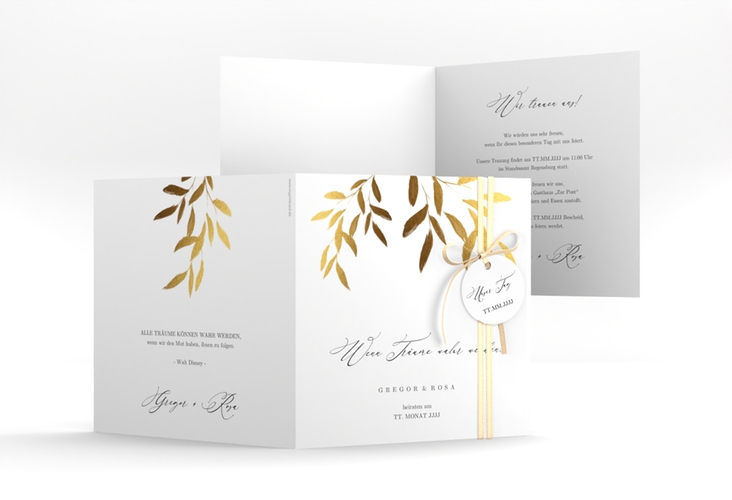 Hochzeitseinladung Demure quadr. Klappkarte weiss hochglanz
