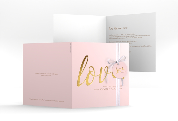 Hochzeitseinladung Glam quadr. Klappkarte rosa hochglanz