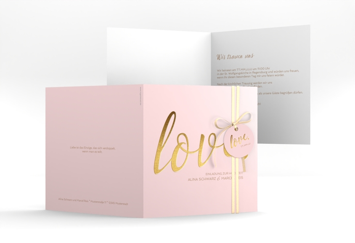 Hochzeitseinladung Glam quadr. Klappkarte rosa hochglanz