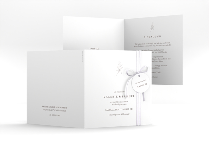 Hochzeitseinladung Ivy quadr. Klappkarte weiss hochglanz minimalistisch mit kleiner botanischer Illustration
