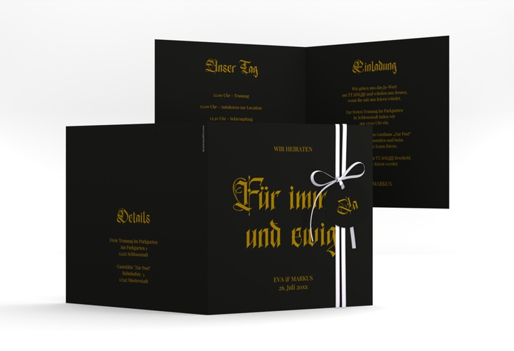 Hochzeitseinladung Gothic quadr. Klappkarte schwarz