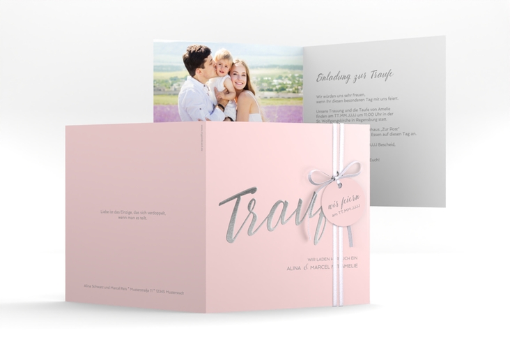 Hochzeitseinladung Traufe quadr. Klappkarte rosa