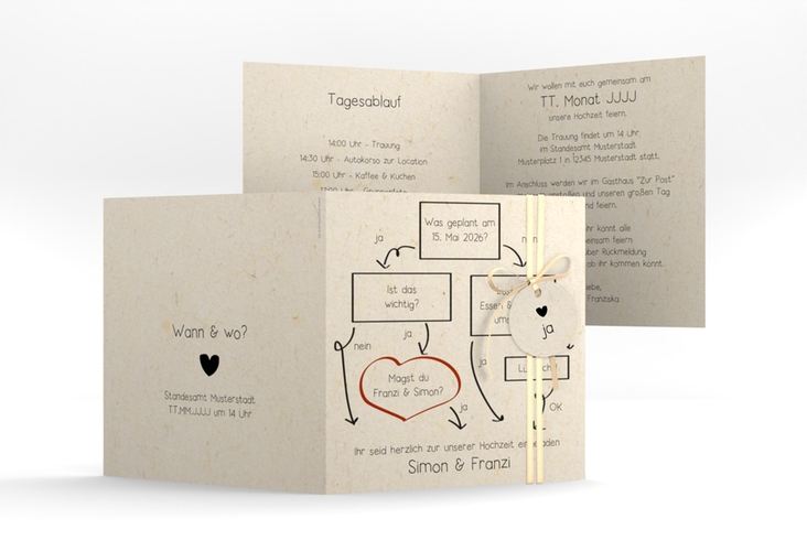 Hochzeitseinladung  Entscheidung quadr. Klappkarte beige