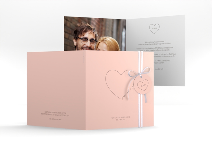 Hochzeitseinladung Lebenstraum quadr. Klappkarte rosa hochglanz
