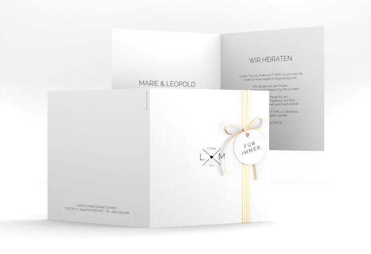 Hochzeitseinladung Initials quadr. Klappkarte hochglanz mit Initialen im minimalistischen Design