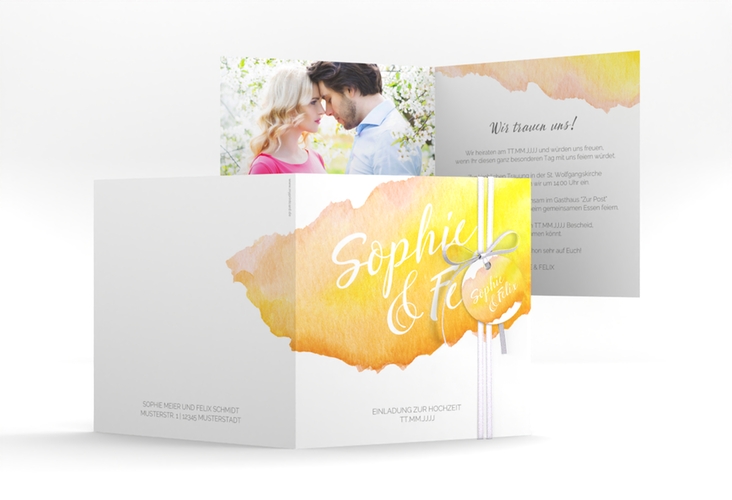 Hochzeitseinladung Aquarella quadr. Klappkarte gelb