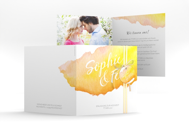 Hochzeitseinladung Aquarella quadr. Klappkarte gelb
