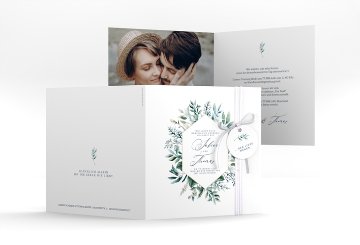 Hochzeitseinladung Lumiere quadr. Klappkarte weiss hochglanz