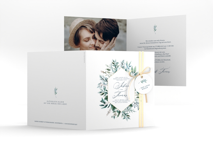 Hochzeitseinladung Lumiere quadr. Klappkarte weiss hochglanz