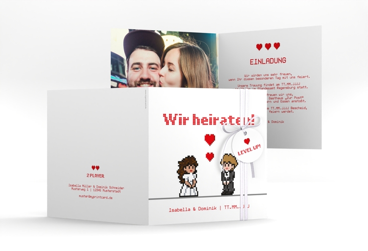 Hochzeitseinladung Pixel quadr. Klappkarte weiss