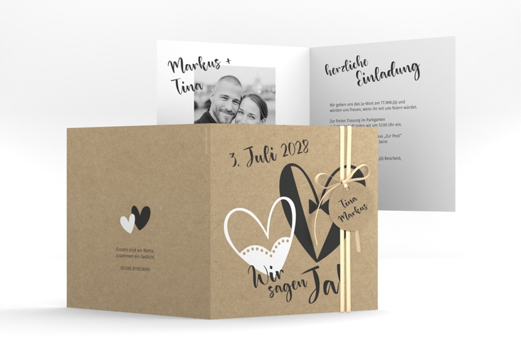 Hochzeitseinladung Dresscode quadr. Klappkarte Kraftpapier