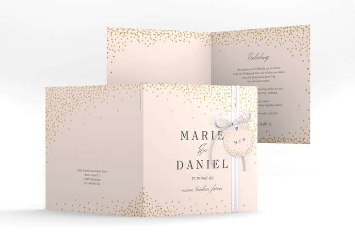 Hochzeitseinladung Glitter quadr. Klappkarte rosa hochglanz
