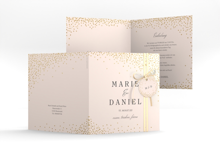 Hochzeitseinladung Glitter quadr. Klappkarte rosa hochglanz