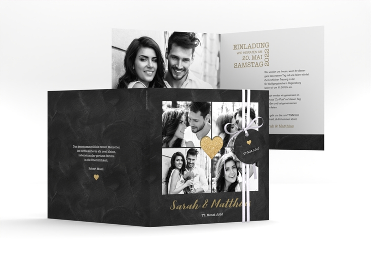 Hochzeitseinladung Sparkly quadr. Klappkarte gold hochglanz