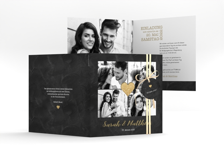 Hochzeitseinladung Sparkly quadr. Klappkarte gold hochglanz