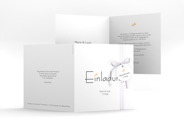 Hochzeitseinladung Twohearts quadr. Klappkarte beige