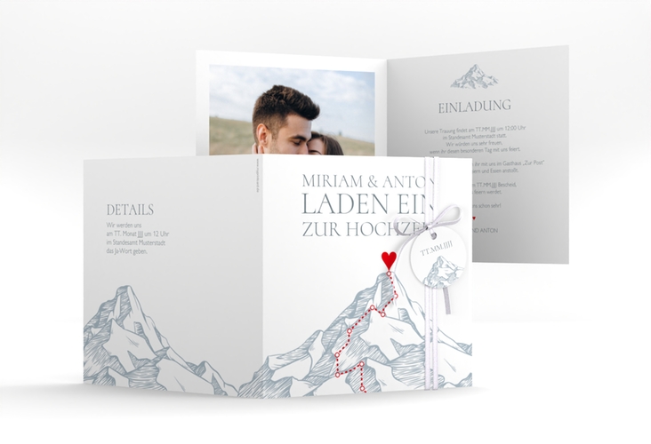 Hochzeitseinladung Berge quadr. Klappkarte