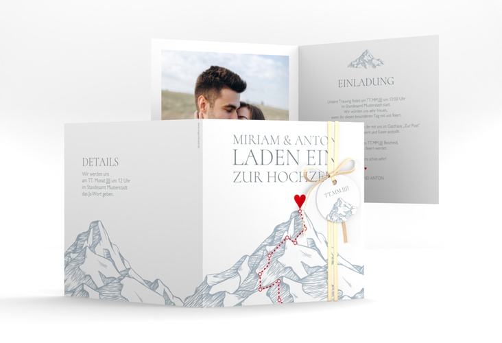 Hochzeitseinladung Berge quadr. Klappkarte