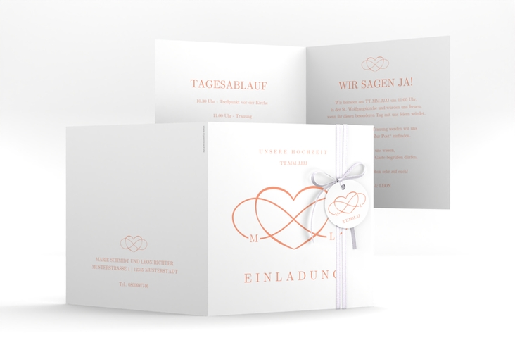 Hochzeitseinladung Infinity quadr. Klappkarte apricot