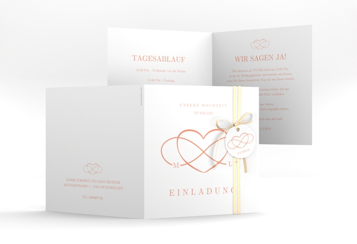 Hochzeitseinladung Infinity quadr. Klappkarte apricot