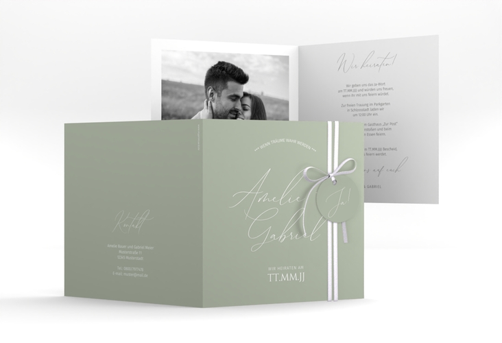 Hochzeitseinladung Federschrift quadr. Klappkarte in schlichtem Design mit Kalligrafie