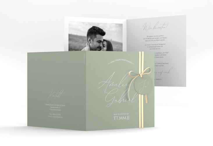 Hochzeitseinladung Federschrift quadr. Klappkarte in schlichtem Design mit Kalligrafie