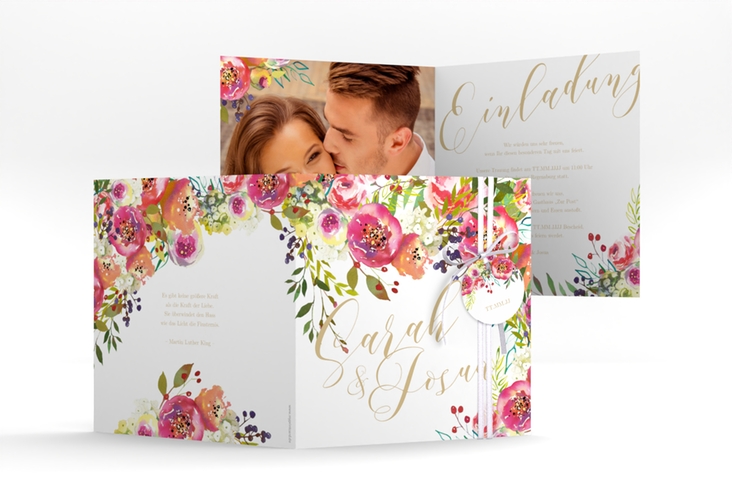Hochzeitseinladung Flowerbomb quadr. Klappkarte weiss