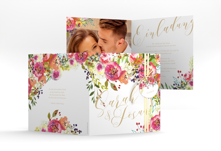 Hochzeitseinladung Flowerbomb quadr. Klappkarte weiss